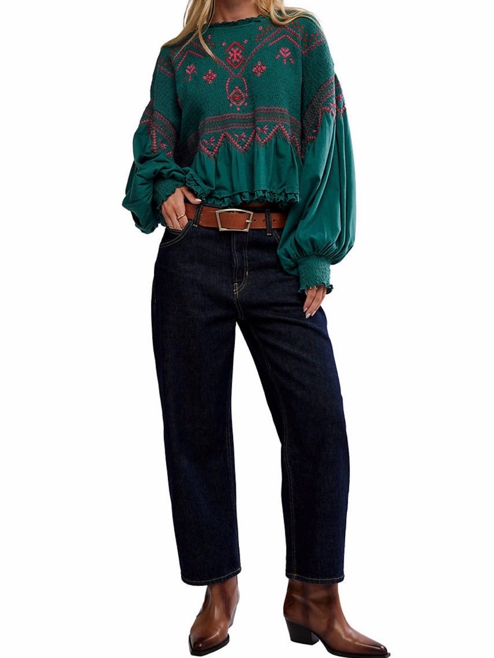 Free People Holly Knit Long Sleeve - Green Combo - Picture 6 of 6